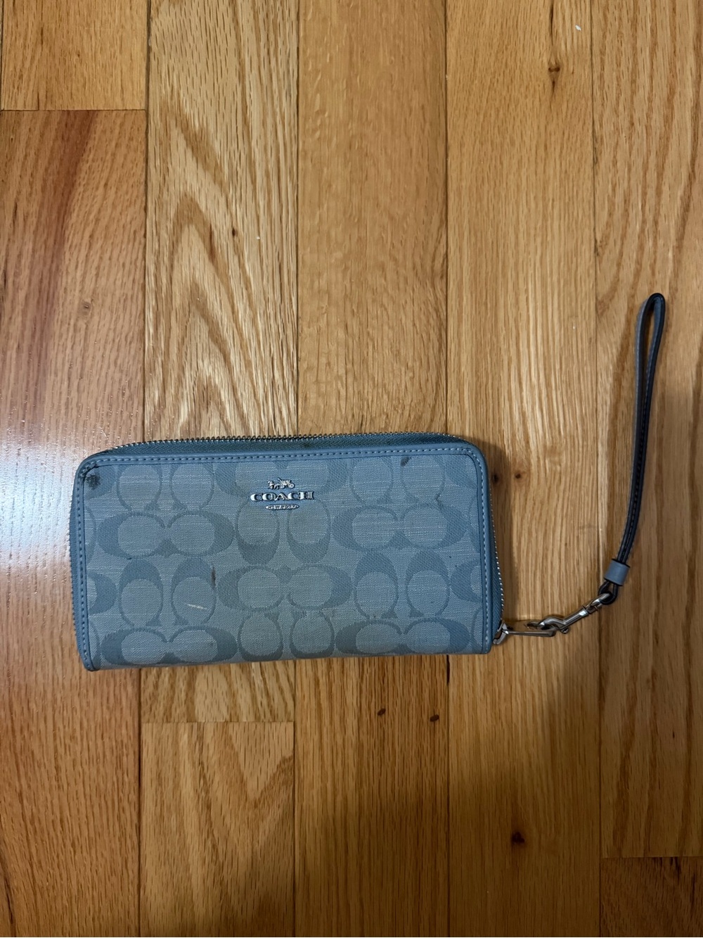 Coach Gray Signature Zip-Around Wristlet